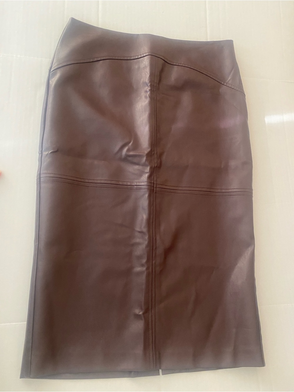 Oasis Burgundy Faux Leather Pencil Midi Skirt Size 10 NWOT